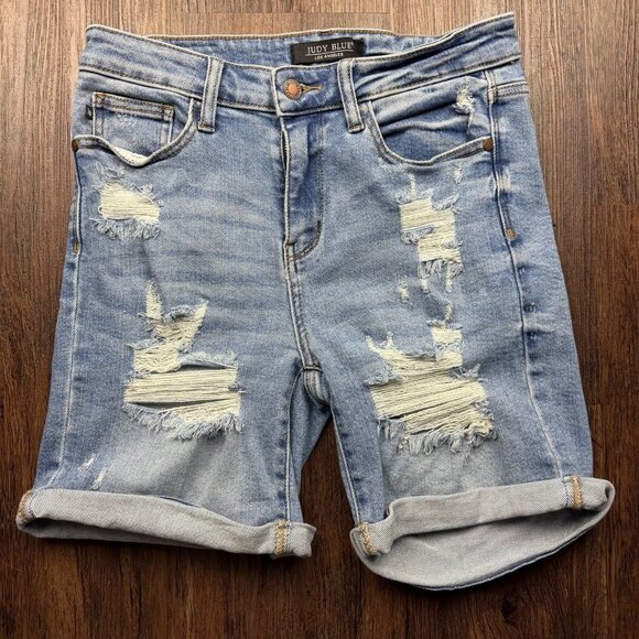 Judy Blue Pants - Judy Blue Jean Shorts Womens Medium Distressed Rolled Cuff JB150024